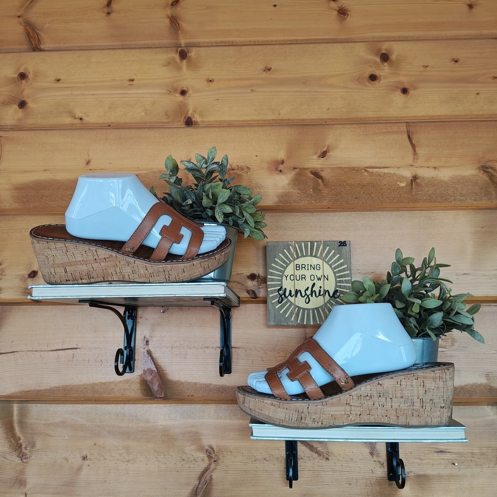 Sam Edelman Regis Cork Wedge Platform Heel Sandals Brown Leather Shoes Size 11 M